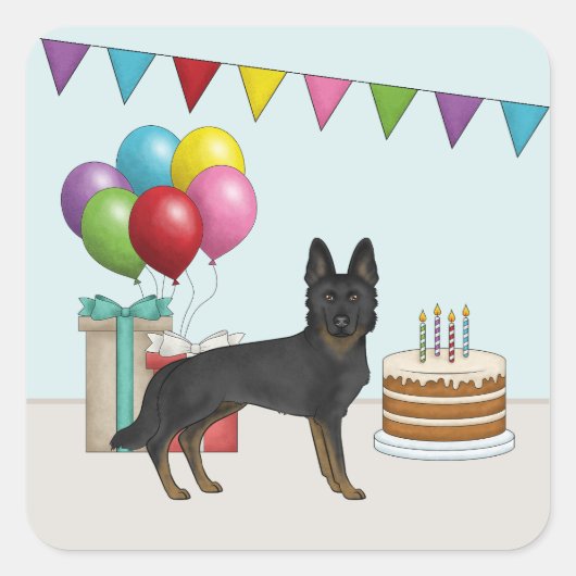 Bi-Black German Shepherd Colorful Birthday Quadratischer Aufkleber (Vorderseite)