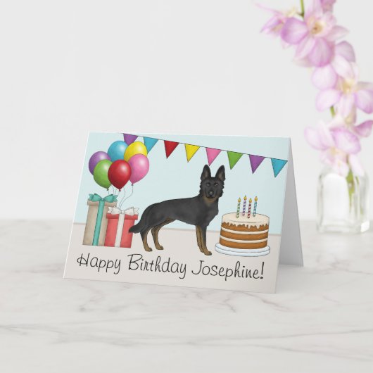 Bi-Black German Shepherd Colorful Happy Birthday Karte (Orchidee)