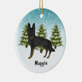 Bi-Black German Shepherd Dog Blue Winter Forest Keramik Ornament (Rechts)