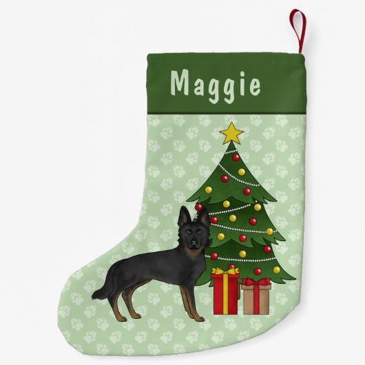 Bi-Black German Shepherd Dog Green Christmas Tree Kleiner Weihnachtsstrumpf (Rückseite)