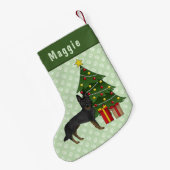 Bi-Black German Shepherd Dog Green Christmas Tree Kleiner Weihnachtsstrumpf (Rückseite (Hängend))