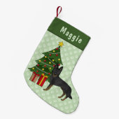 Bi-Black German Shepherd Dog Green Christmas Tree Kleiner Weihnachtsstrumpf (Vorderansicht (hängend))