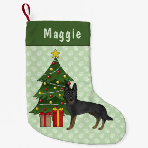 Bi-Black German Shepherd Dog Green Christmas Tree Kleiner Weihnachtsstrumpf