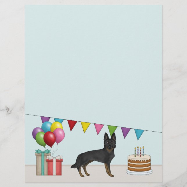 Bi-Black German Shepherd GSD farbenfroh Geburtstag Briefbogen (Vorderseite)