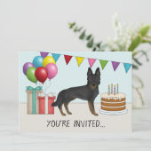 Bi-Black German Shepherd Hund farbenfroh Geburtsta Einladung (Stehend Vorderseite)
