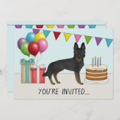 Bi-Black German Shepherd Hund farbenfroh Geburtsta Einladung (Vorne/Hinten)