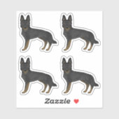 Bi-Black German Shepherd Niedlich Cartoon Design H Aufkleber (Blatt)