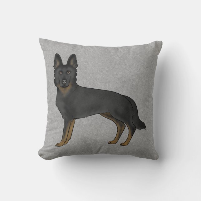 Bi-Black German Shepherd Niedlich Cartoon Dog Gray Kissen (Vorderseite)