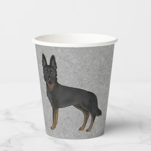 Bi-Black German Shepherd Niedlich Cartoon Dog Gray Pappbecher (Vorderseite)