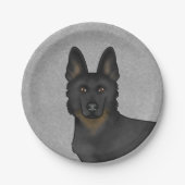 Bi-Black German Shepherd Niedlich Dog Head Gray Pappteller (Vorderseite)
