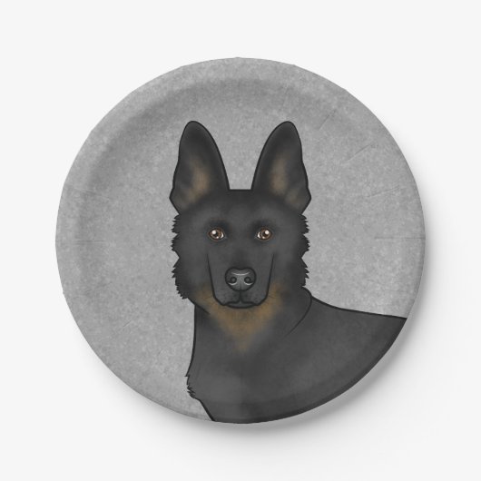 Bi-Black German Shepherd Niedlich Dog Head Gray Pappteller (Vorderseite)