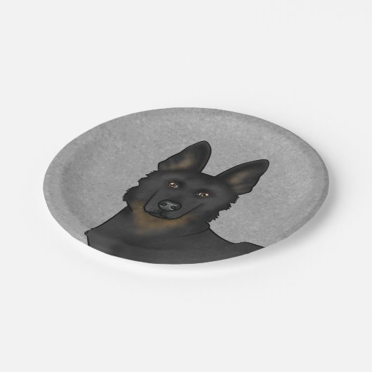 Bi-Black German Shepherd Niedlich Dog Head Gray Pappteller (Schrägansicht)