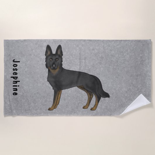 Bi-Black German Shepherd Niedlicher Hund mit Indiv Strandtuch (Vorderseite)