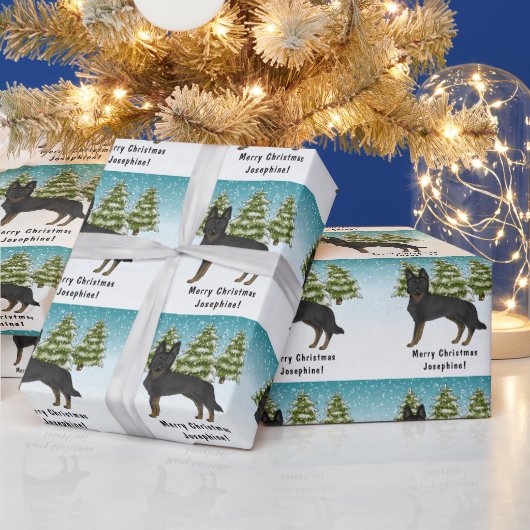 Bi-Black German Shepherd Snowy Winter Forest Geschenkpapier (Feiertage)
