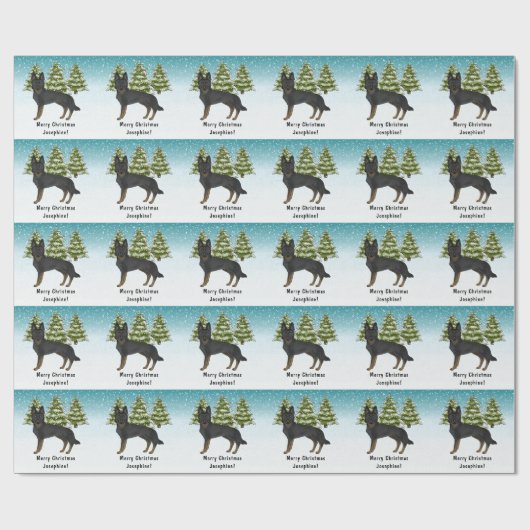 Bi-Black German Shepherd Snowy Winter Forest Geschenkpapier (Flach)
