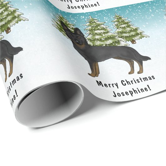 Bi-Black German Shepherd Snowy Winter Forest Geschenkpapier (Rolleneckpunkt)