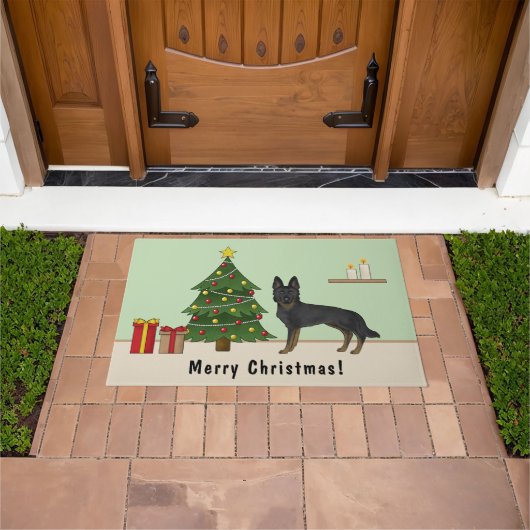 Bi-Black German Shepherd Weihnachtsbaum Fußmatte (Außenbereich)