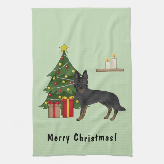 Bi-Black German Shepherd Weihnachtsbaum Geschirrtuch (Vertikal)