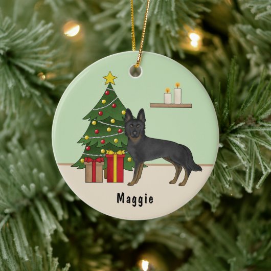 Bi-Black German Shepherd Weihnachtsbaum Keramik Ornament (Baum)