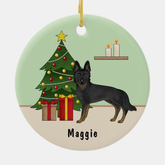 Bi-Black German Shepherd Weihnachtsbaum Keramik Ornament (Hinten)