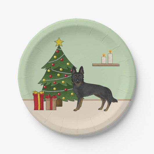 Bi-Black German Shepherd Weihnachtsbaum Pappteller (Vorderseite)