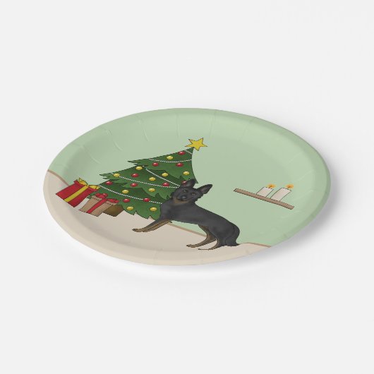 Bi-Black German Shepherd Weihnachtsbaum Pappteller (Schrägansicht)