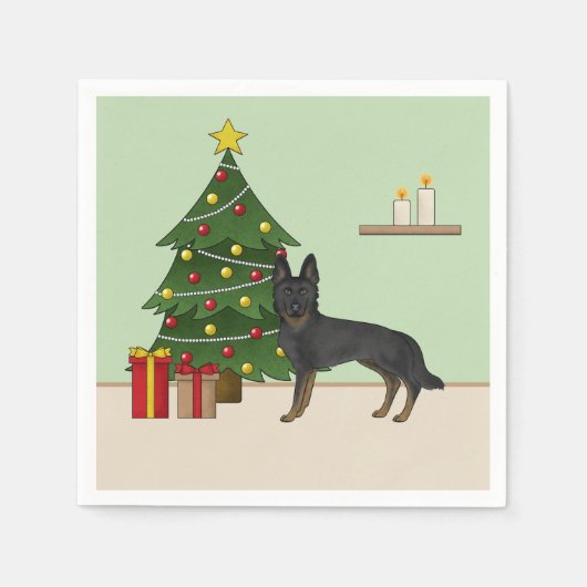 Bi-Black German Shepherd Weihnachtsbaum Serviette (Vorderseite)