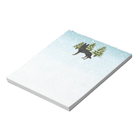Bi-Black German Shepherd Winter Forest Blue Green Notizblock (Rotiert)