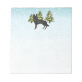 Bi-Black German Shepherd Winter Forest Blue Green Notizblock (Vorderseite)