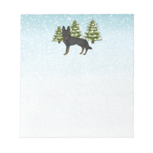 Bi-Black German Shepherd Winter Forest Blue Green Notizblock