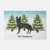 Bi-Black German Shepherd Winter Forest with name Fußmatte (Vorderseite)