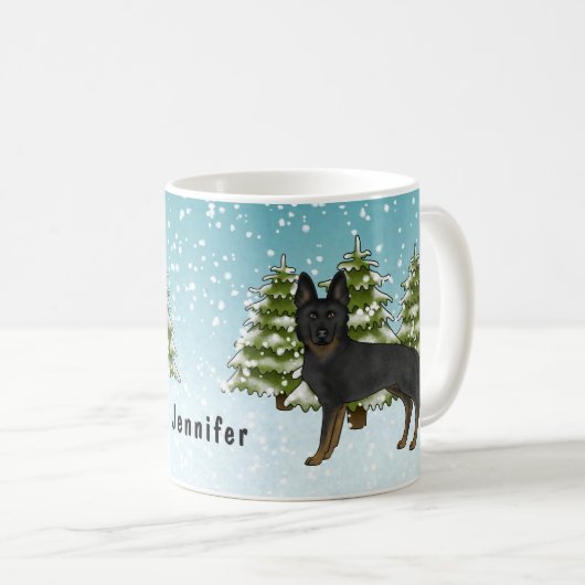 Bi-Black German Shepherd Winter Forest with name Kaffeetasse (VorderseiteRechts)