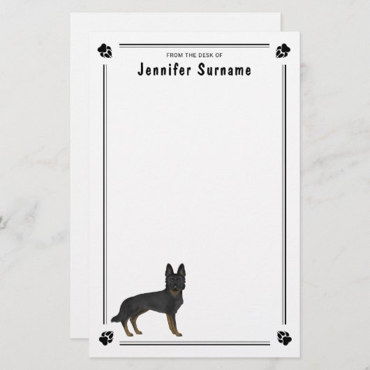 Bi-Black-GSD-Hund mit benutzerdefiniertem Text Briefpapier (Vorne/Hinten)