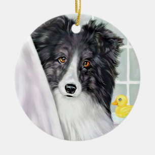 Bi Black Sheltie Bath Keramik Ornament