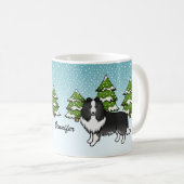 Bi-Black Sheltie Cartoon Hund im Winter & Name Kaffeetasse (VorderseiteRechts)