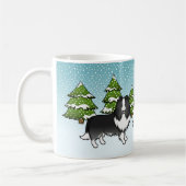 Bi-Black Sheltie Cartoon Hund im Winter & Name Kaffeetasse (Links)