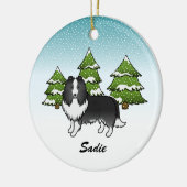 Bi-Black Sheltie Cartoon Hund im Winter & Name Keramik Ornament (Links)