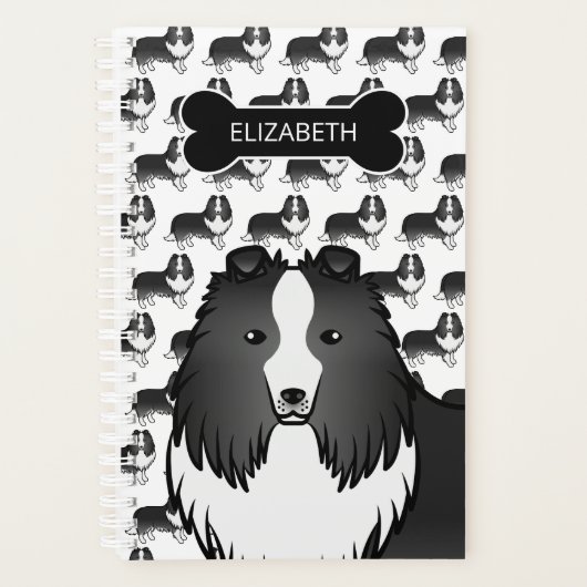 Bi-Black-Sheltie Hund mit Dog-Knochen und Name Planer (Vorderseite)