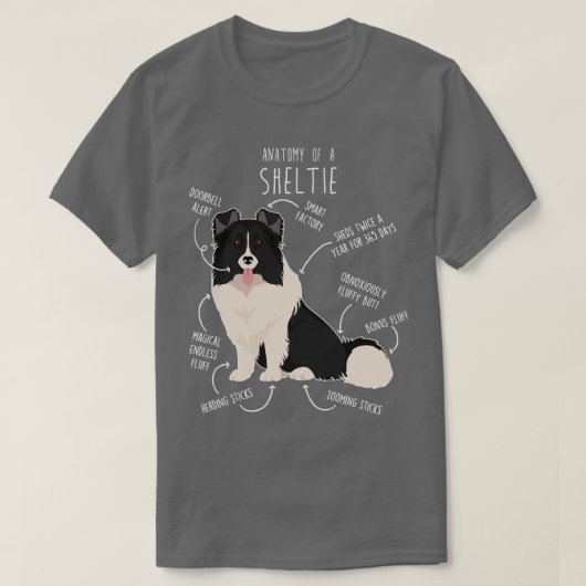 Bi Black Sheltie Shetland Sheepdog Anatomie T-Shirt (Design vorne)