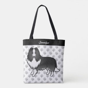 Bi-Black Shetland Sheepdog Cartoon Dog & Name Tasche