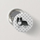 Bi-Black Shetland Sheepdog Cartoon Dog & Paws Button (Vorne & Hinten)