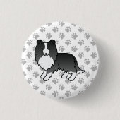 Bi-Black Shetland Sheepdog Cartoon Dog & Paws Button (Vorderseite)