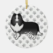Bi-Black Shetland Sheepdog Cartoon Dog & Paws Keramik Ornament (Vorne)