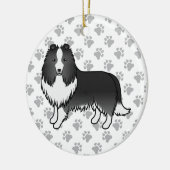 Bi-Black Shetland Sheepdog Cartoon Dog & Paws Keramik Ornament (Links)