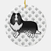 Bi-Black Shetland Sheepdog Cartoon Dog & Paws Keramik Ornament (Hinten)