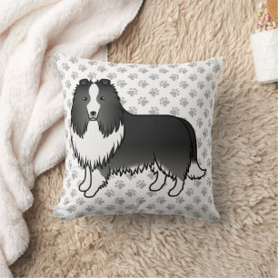 Bi-Black Shetland Sheepdog Cartoon Dog & Paws Kissen