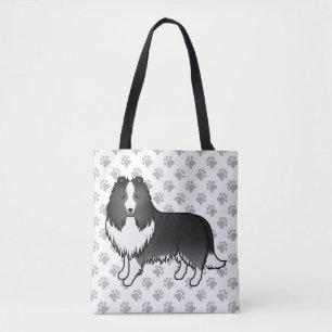 Bi-Black Shetland Sheepdog Cartoon Dog & Paws Tasche