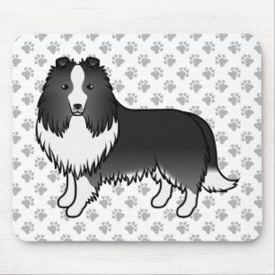 Bi-Black Shetland Sheepdog Cartoon Hund & Pfoten Mousepad