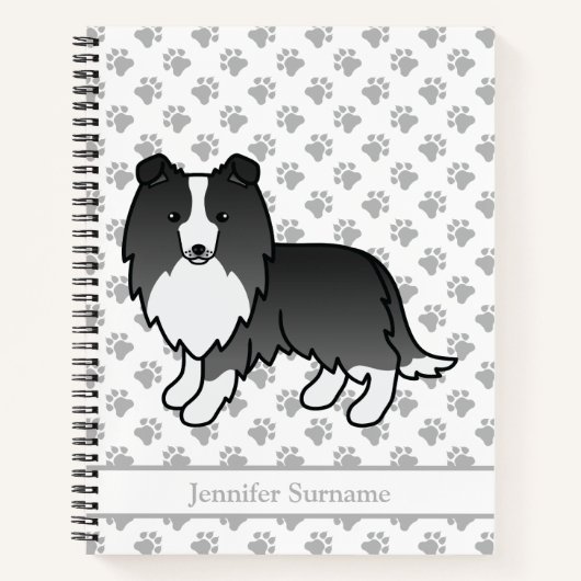 Bi-Black Shetland Sheepdog Hund & Custom Text Notizblock (Vorderseite)