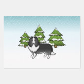 Bi-Black Shetland Sheepdog im Winterwald Geschenkpapier Set (Vorderseite 2)